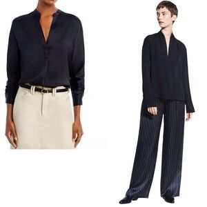 Vince 100% Silk Drape Neck Popover Blouse Top Sz 12 Black